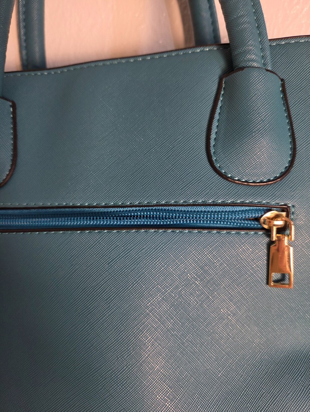 Teal Structured Handbag, Gold Accents - Picture 4 of 8